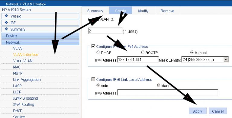 Hp 1910 настройка vlan