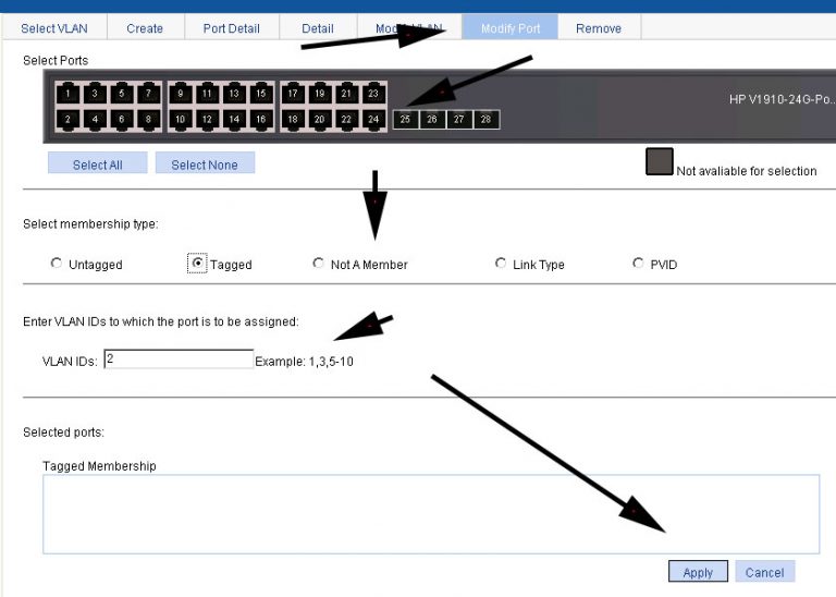 Hp 1910 настройка vlan